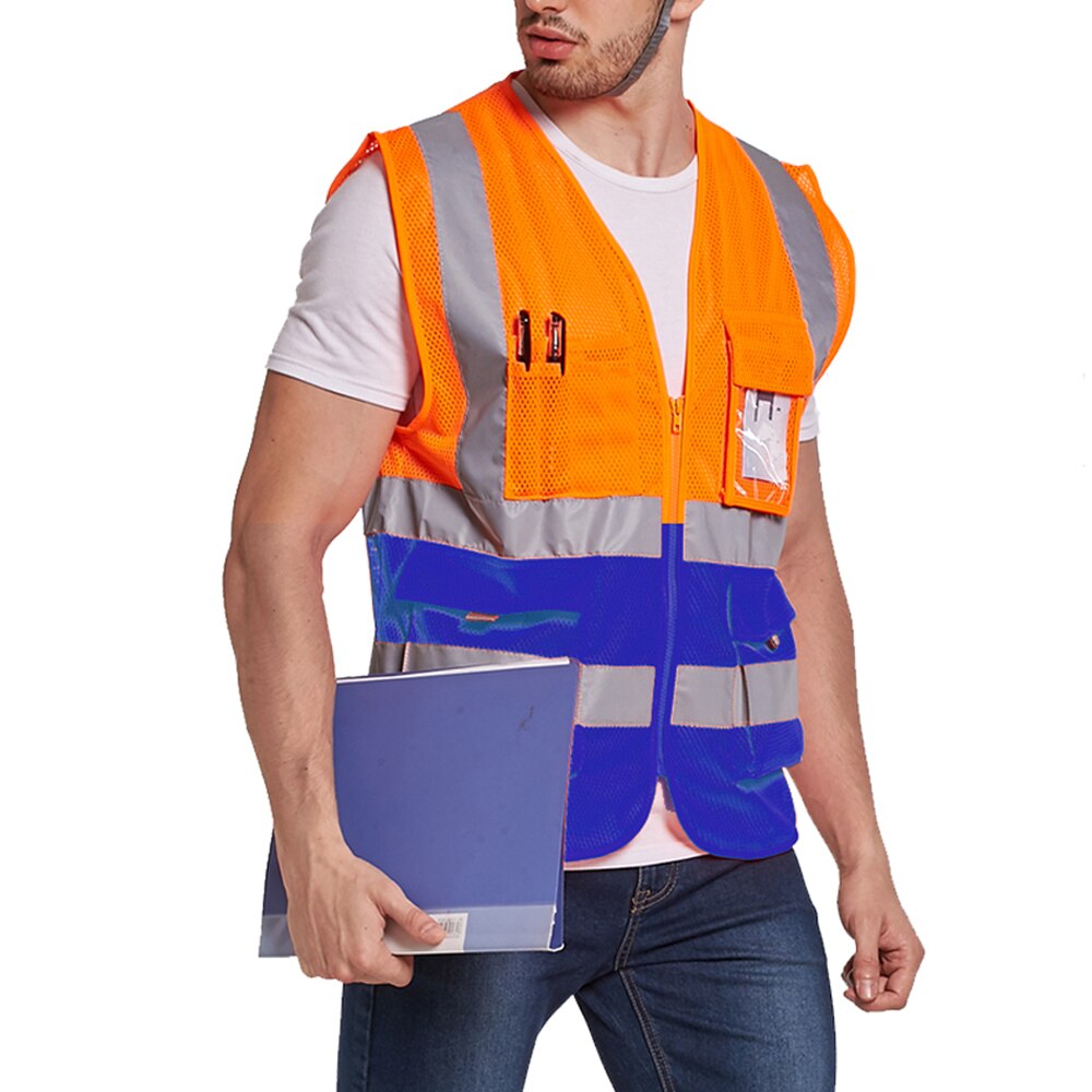 High visibility workwear safety vest logo printing workwear safety gilet Security waistcoats with reflector stripes