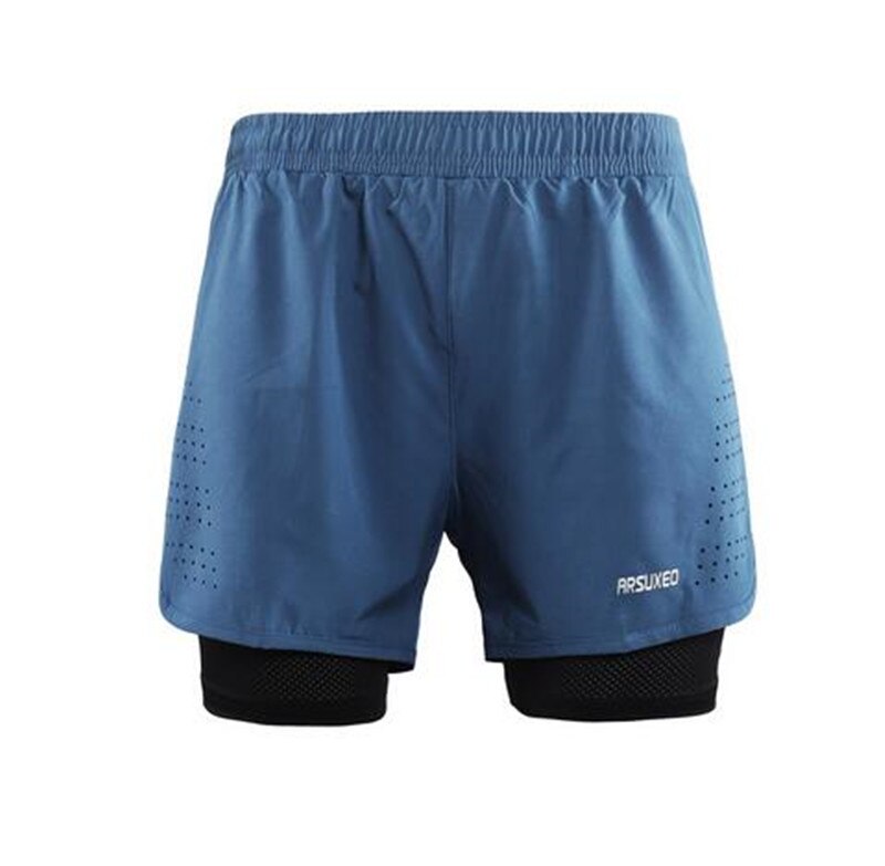 ARSUXEO Sport Fietsbroek Mannen 2 In 1 Marathon Sportbroek Sneldrogend Ademende Fietsbroek Met Ritsvak