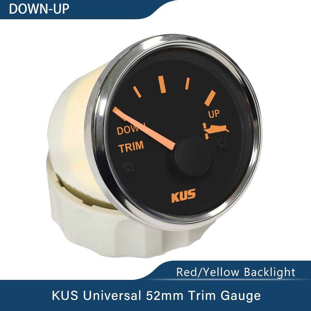 Kus 52mm opp-ned/venstre-høyre båttrimmåler marin trimtiltindikator 0-190 ohm for båt rødt og gult tilgjengelig bakgrunnsbelysning