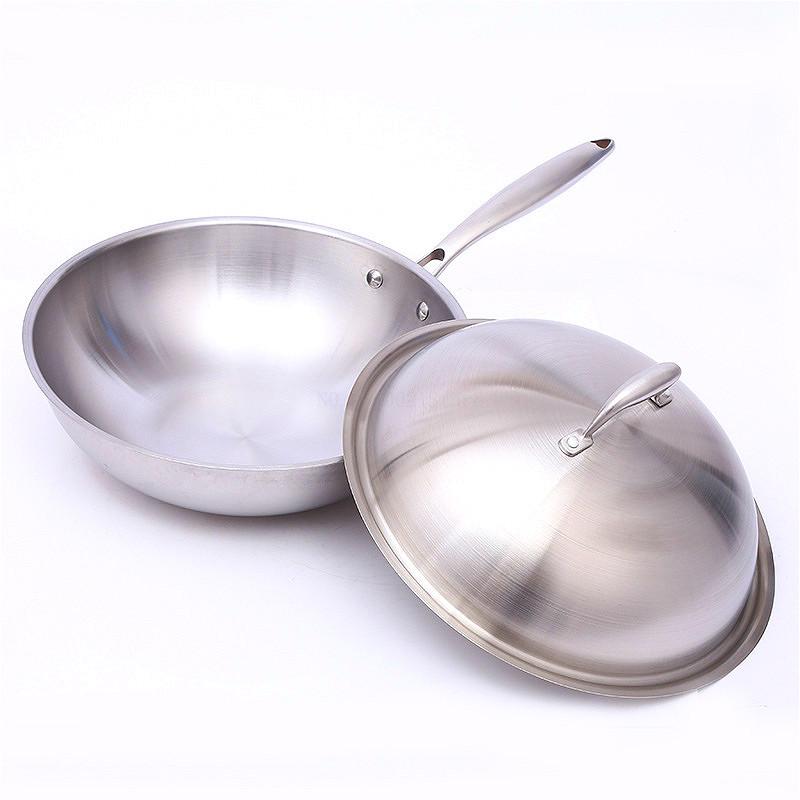 Stainless steel non-stick wok no oil smoke no coating pot induction cooker gas for home multi-function cooking pot