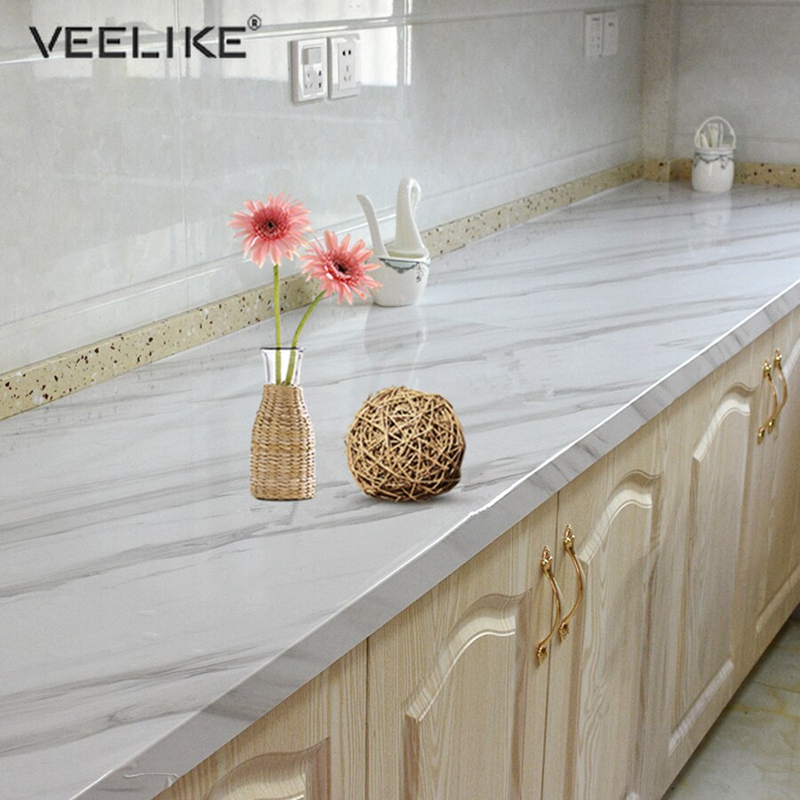 Neue Stil 1 Meter Wasserdichte Vinyl Marmor Tapeten Selbst-Klebstoff Moderne Wohnzimmer Küche Zauberstab Aufkleber DIY Raum Dekoration