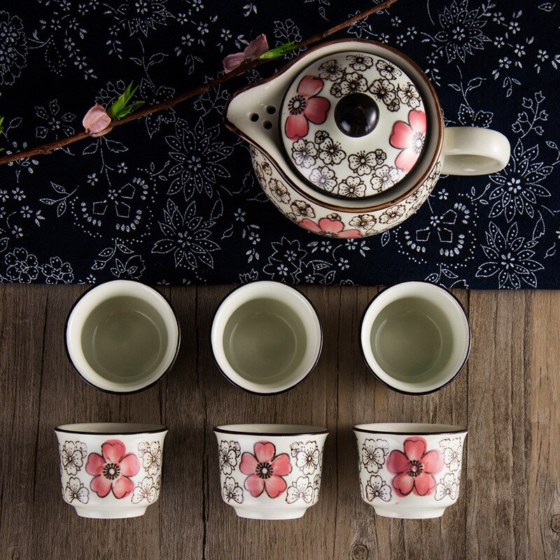 Te set japansk handmålad underglasyr keramik bröllop och festivalevenemang kung fu te set kinesiskt te set: Röd