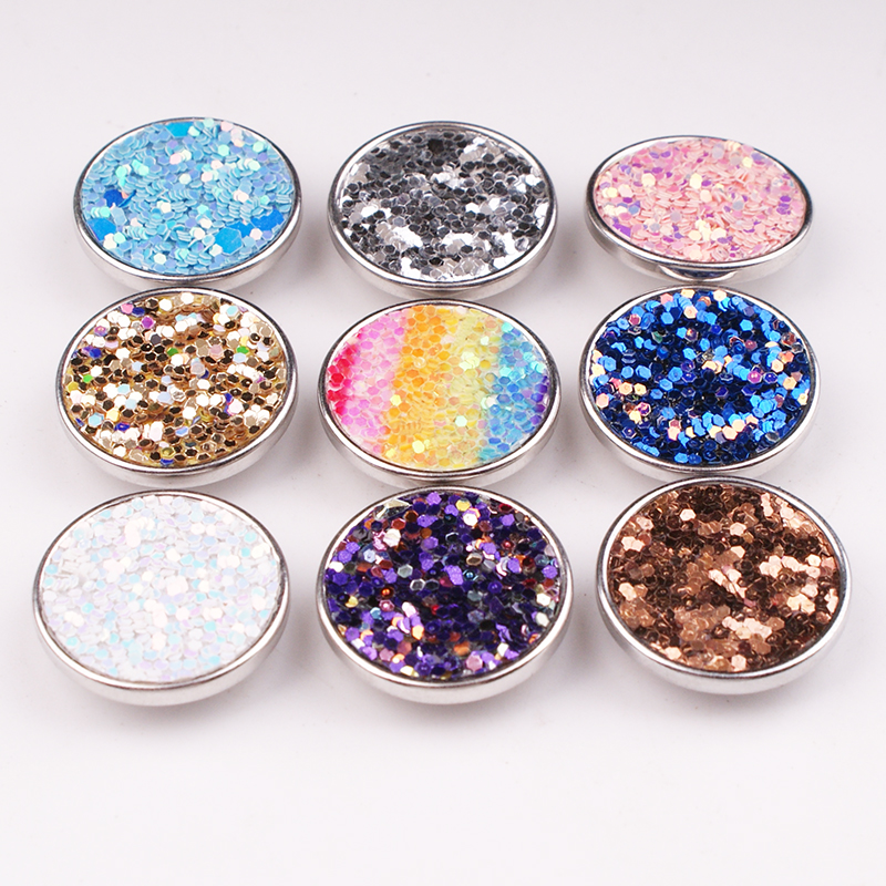 Schitterende glitter zeemeermin veelkleurige koperen armband met 20mm drukknopen, doe-het-zelf armband  mf7767