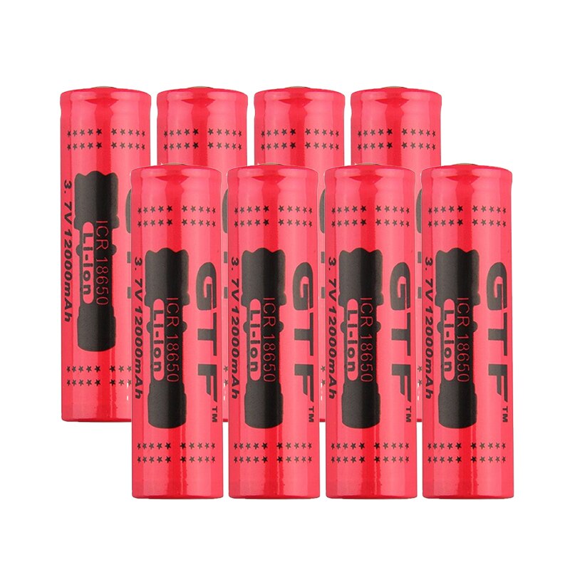 GTF 3.7V 18650 12000mAh Rechargeable Battery 2/4/8pcs Battery + 4 Slots 3.7V 18650 USB charger: 8pcs battery
