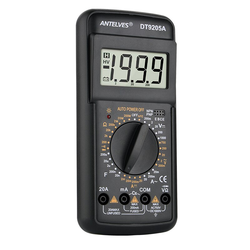 Digital Multimeter Tester Electrical Test Meter Voltmeter With Buzzer Resistance Capacitance Test Leads DT9205A