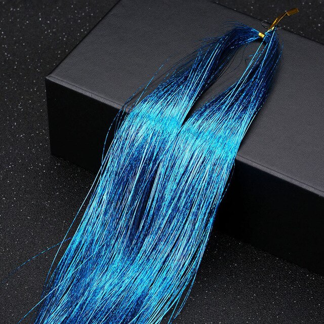 Hair Tinsel Strands Of Hair Colored Hair Strands Glitter Hair Extensions For Braids Hair Dazzle Braids With Elastic Extensiones: Lake blue 
