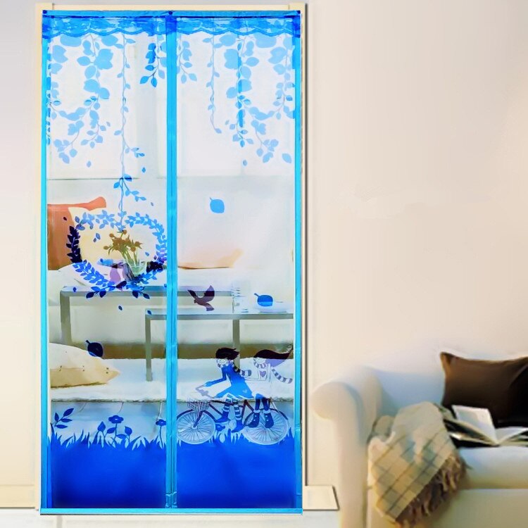 Style d'été fermeture maille moustiquaire écrans de fenêtre rideau Anti moustique magnétique Tulle rideau de douche porte écran: blue / 100x210cm