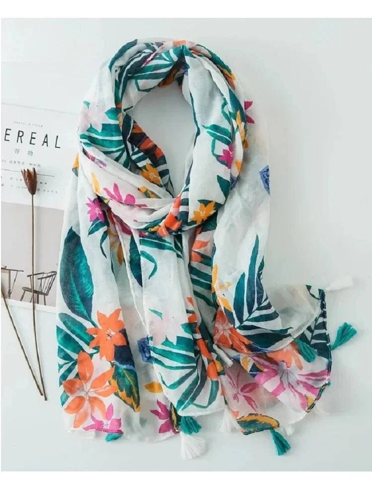 Golexury été foulards de plage Viscose châle imprimé Tropical robe de plage haut feuille verte écharpe pour femmes dames pas cher Hijab écharpe: Default Title