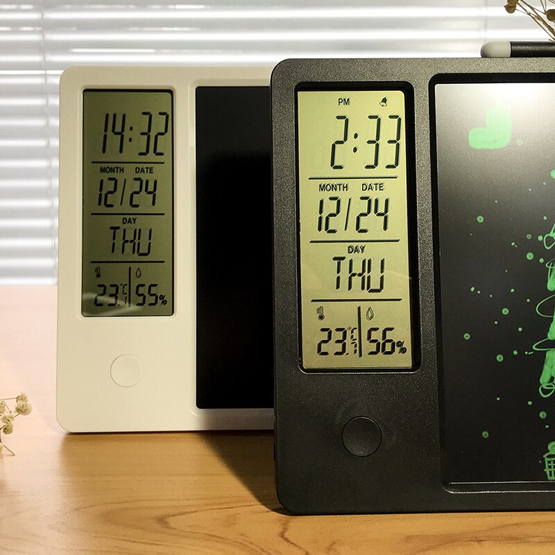 9.5 Inch Electronic Digital Clock Calendar LCD Writing Tablets Doodle Drawing Pad Board with Thermometer and Hygrometer for Kids