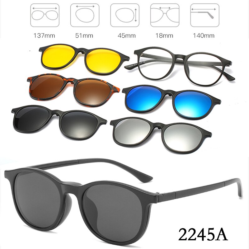 6 In 1 personalizzato uomo donna occhiali da sole magnetici ottici polarizzati Clip magnete Clip su occhiali da sole Polaroid Clip su montatura per occhiali da sole: 2245A