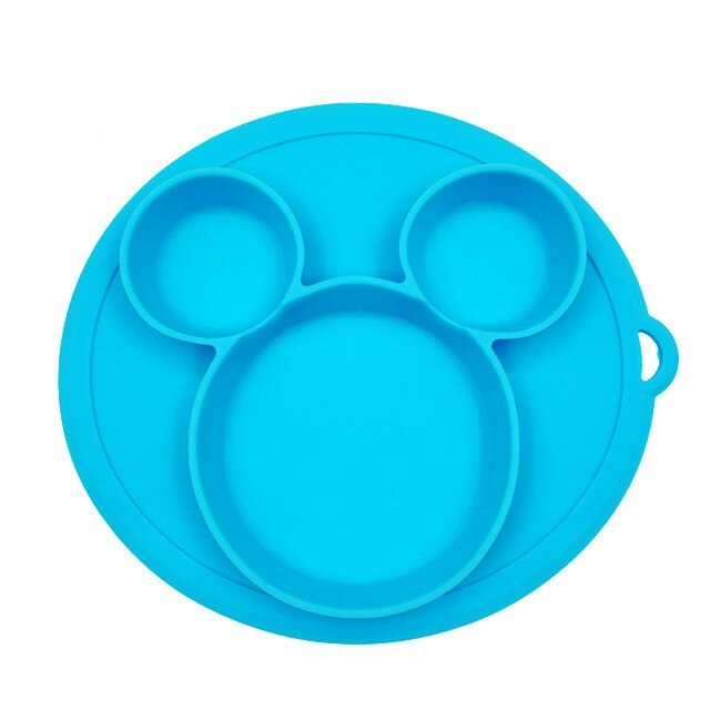 Plade til børn med silikone baby skål sugning bpa fri fodring baby bordservice børn spiseforretninger: Blå
