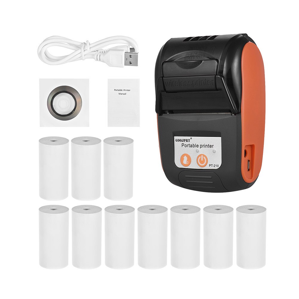 GOOJPRT PT-210 Portable BT Wireless Thermal Printer 203dpi Handheld 58mm Receipt Printer for Retail Stores Factories Logistics: Printer-C-10 Rolls