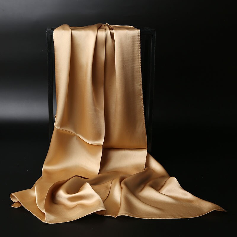 Zijden sjaal dames luxe merk satijn dik zacht effen kleur lange hoofd hijab femme natuurlijke zijden sjaal dames
