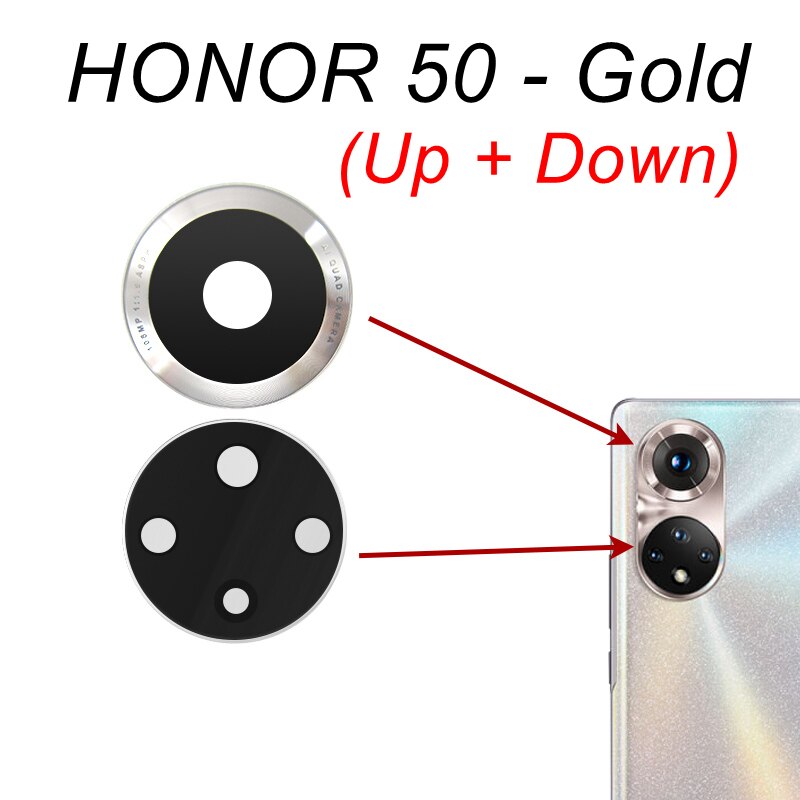 Tylna osłona obiektywu szklana pokrywa dla Huawei Honor 50 Lite Honor 60 Pro SE główna kamera szklana części zamienne z naklejką samoprzylepną: 50 Up Down-Gold