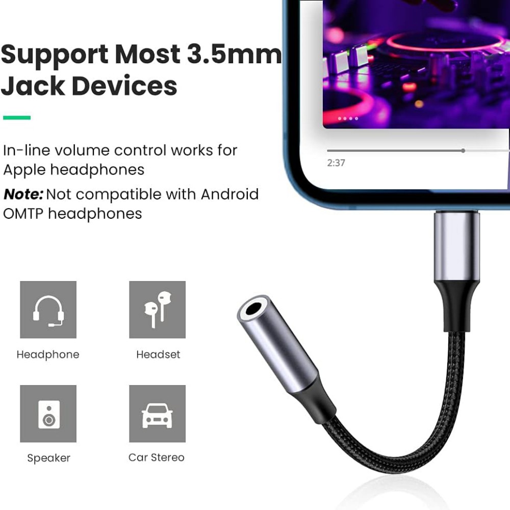 Lightning to 3.5 mm Headphone Jack Adapter Phone Dongle Converter Aux Audio Adaptor for Apple iPhone 14 13 12 11 XS XR X 8 iPad