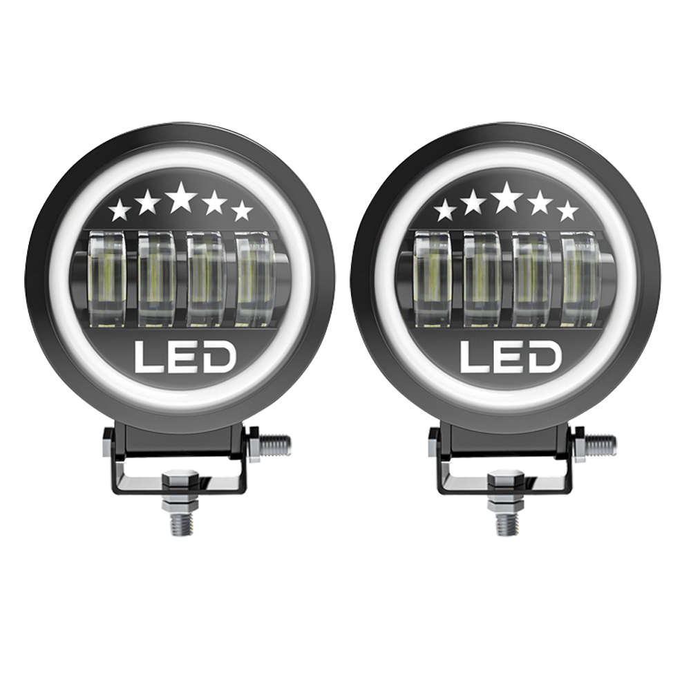 LED Driving Light 4 inch 5 inch White Halo Work Light LED Lens Angel Eyes Offroad Led Auxiliary Lights fit for 4x4 Truck UAZ ATV: 2PCS Round light