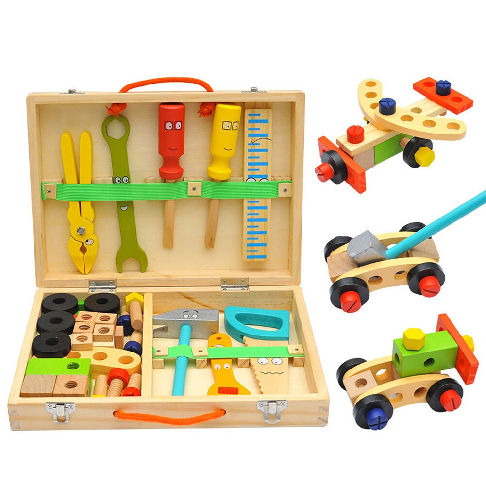 Houten Gereedschapskist Met Gereedschap, kinderen Simulatie Onderhoud Speelgoed Kids Pretend Play Bouw Speelgoed Set Houten Toolbox Speelgoed Set