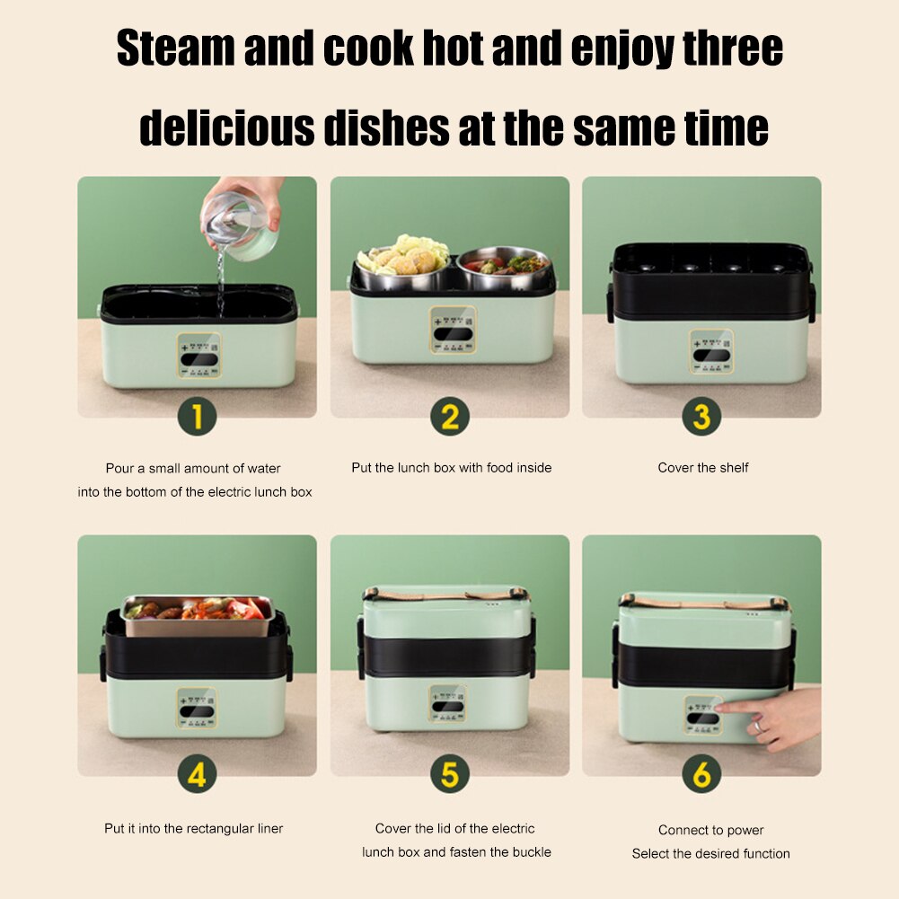 Stainless Steel Heating Lunch Box Multifunctional Electric Microwave Heating Food Storage Container for Student Office Worker