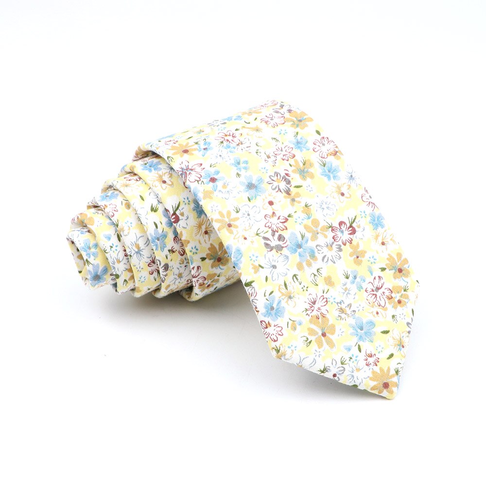 Cravate slim en coton pour hommes, , décontracté, pour costume de mariage, rose, bleu, jaune, imprimé Floral,