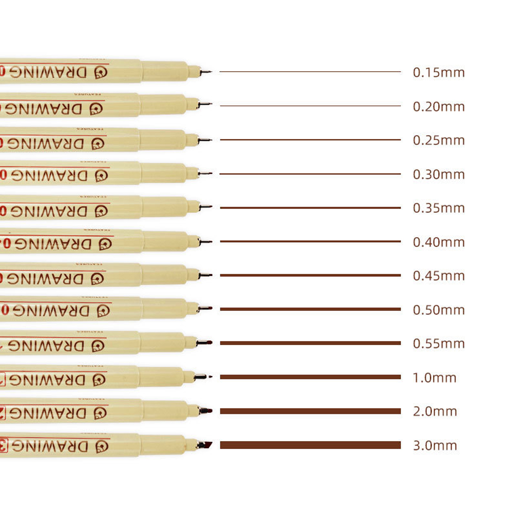 Bausatz 12 Stück braune Fineliner-Marker für Animationszeichnungen, wasserfester brauner Stift mit feiner Spitze