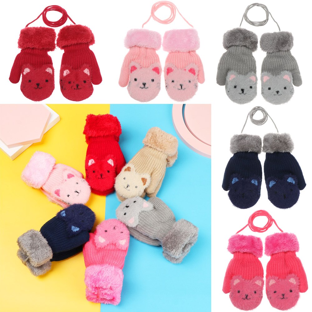 Guantes elásticos de punto gruesos y cálidos para niños de 2 a 7 años, con bonitos dibujos animados, para invierno