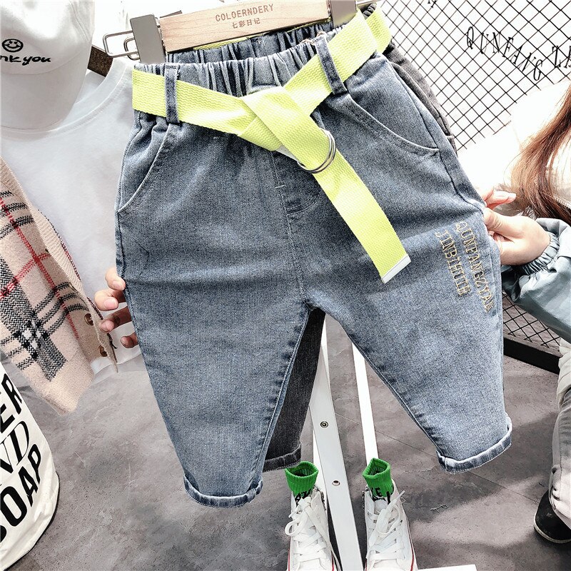 Höst baby boys jeans barn koreanska byxor 2-8 y baby solid elastisk midja elasticitet jeansbyxor för pojke: Blå / 24m