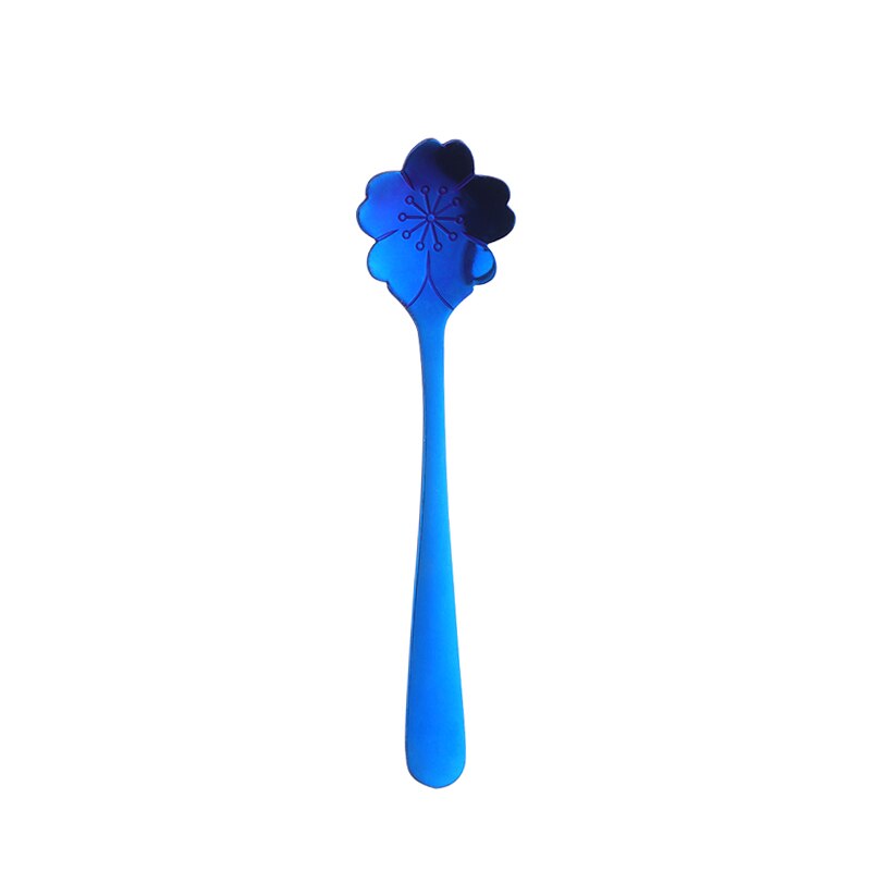 Cuillère à mélanger dorée en acier inoxydable, 2 pièces, de fleurs, petite cuillère à café, thé, sucre fantaisie Dessert cuillère à café Bar café vaisselle: 2blue