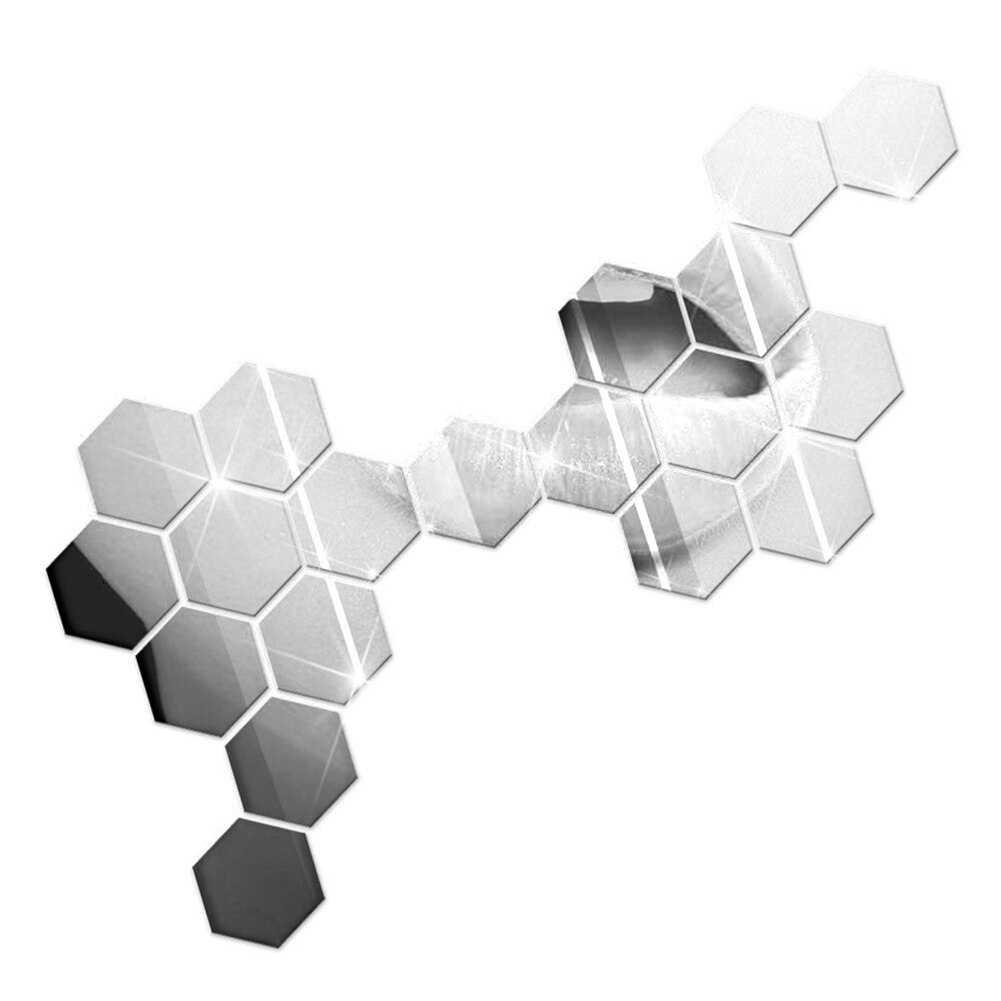 Hexagon Acrylic Wall Sticker 12Pcs Removable Mirror Plane Decals Wall Decoration: Silver
