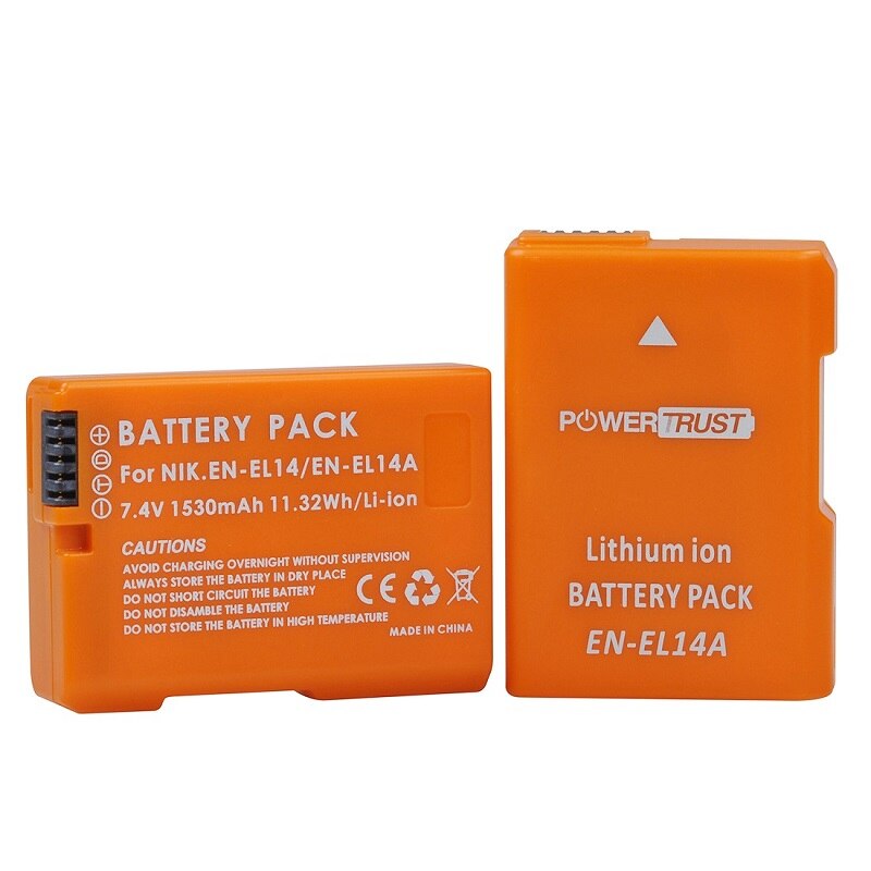 Batería EN-EL14 EN EL14a Compatible con Nikon D3500, D5600, D3300, D5100, D3100, D3200, D5200, D3400, DF, P7000, P7800 y más: 2x Batteries