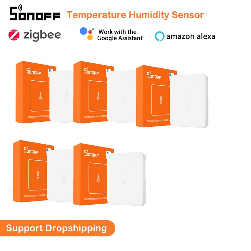 SONOFF-Sensor de temperatura y humedad SNZB-02 ZigBee, dispositivo para hogar inteligente, aplicación eWeLink, control en tiempo Real, funciona con Alexa y Google Home, 10 Uds.: 5 pieces