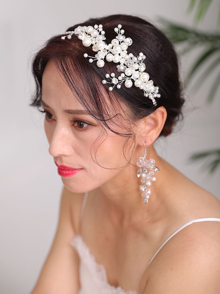 Peinados de novia, conjunto de joyas, diadema, pendientes, Tiaras plateadas, corona, accesorios para el cabello para novia, boda