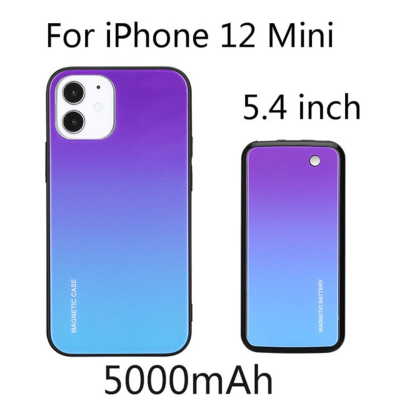 Draadloos Opladen Batterij Case Voor Iphone 12 Pro Max Power Bank Case Magnetische Opladen Case Voor Iphone 12 Mini Batterij cover: Blue For 12 mini