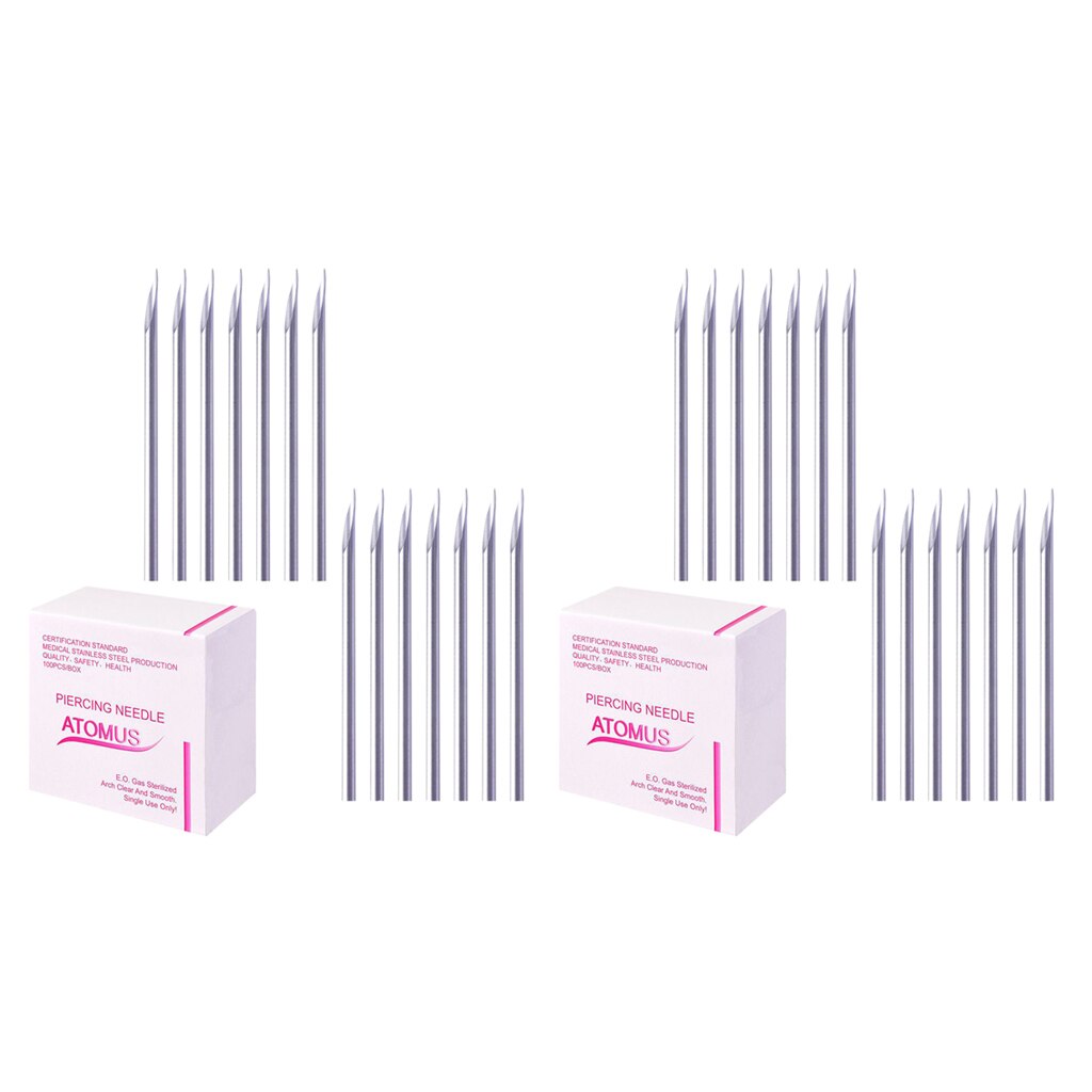 200 unids/set Body nariz ombligo tri-piercing agujas 14G y 16G, acero inoxidable