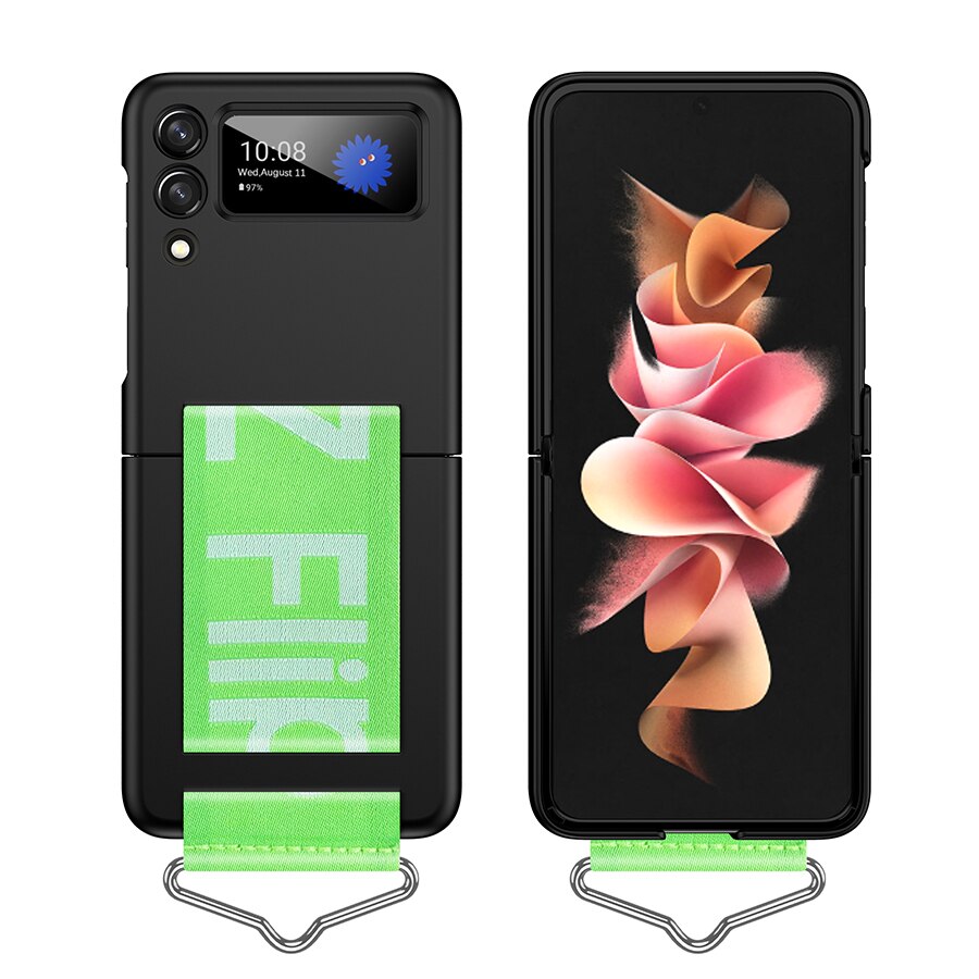 Handschlaufe für samsung Galaxis z kippen 3 (zflip 3 5g) , ultradünne hartplastikhülle mit armbandring, fundas coque: K1- schwarz