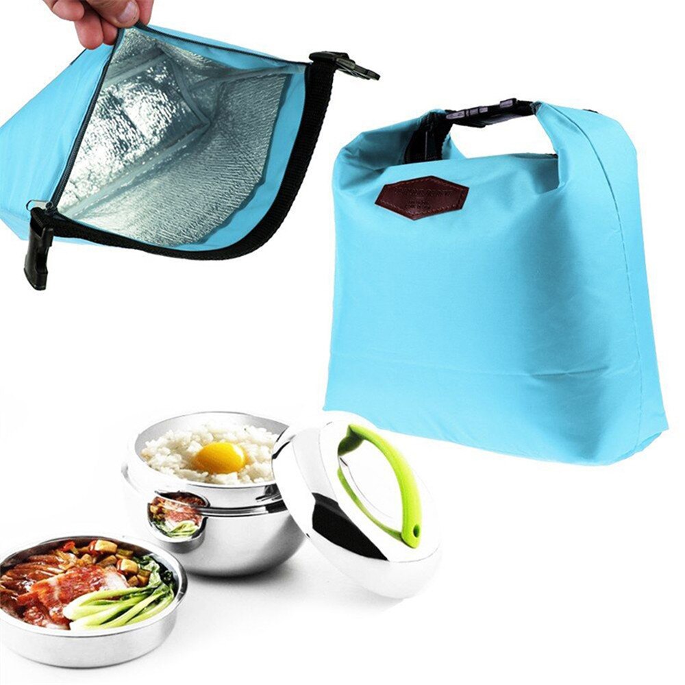 Bolso de mano, bolsas de almuerzo, bolsa con aislante portátil, bolsa de almacenamiento impermeable para alimentos, bolsas de almacenamiento para comida escolar para estudiantes: Azul cielo