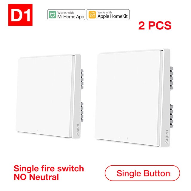 Xiaomi-Interruptor de pared inteligente Aqara D1 Zigbee, interruptor de luz con tecla de Control remoto inalámbrico, cable de fuego neutro, botón Triple para casa inteligente: 2PCS No Neutral 1key