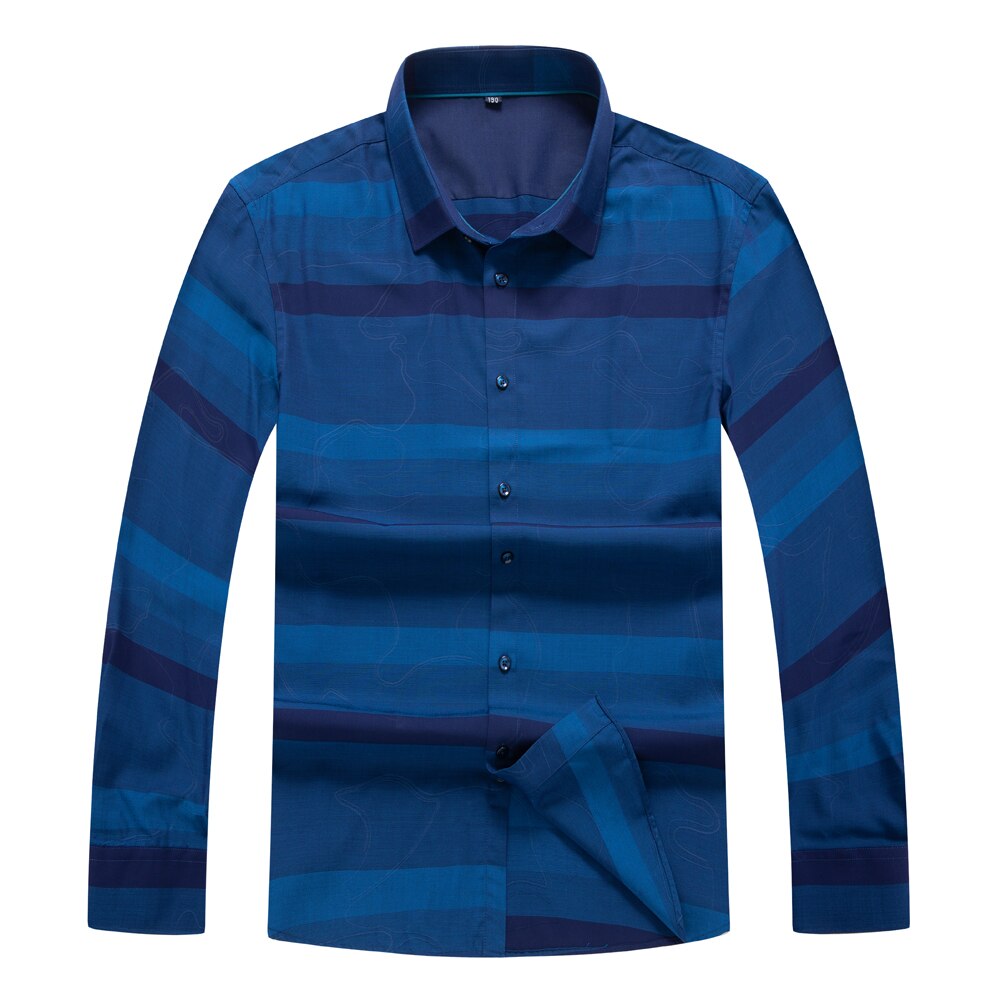 5XL 6XL 7XL 8XL Plus Größe männer Bambus Faser Hemd Neue Geschäft lässig Große Streifen Lang Hülse Hemd Männlich Kleidung: Blau / 195-4XL
