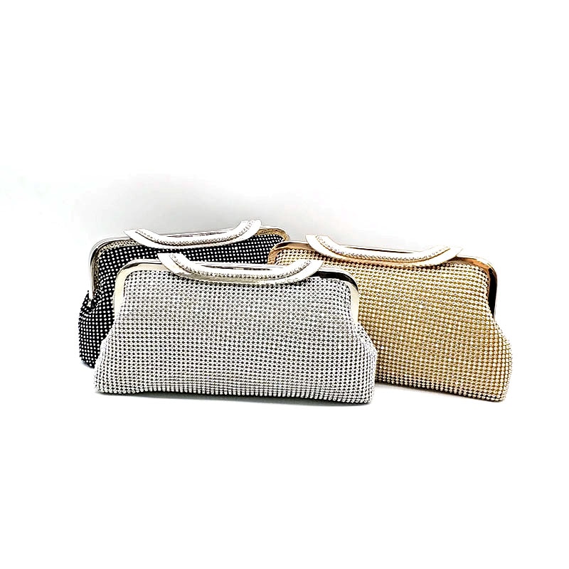 Crystal bag simple solid clutch women bridal wedding wallet purse pearl evening party bag gold/silver/black handbag