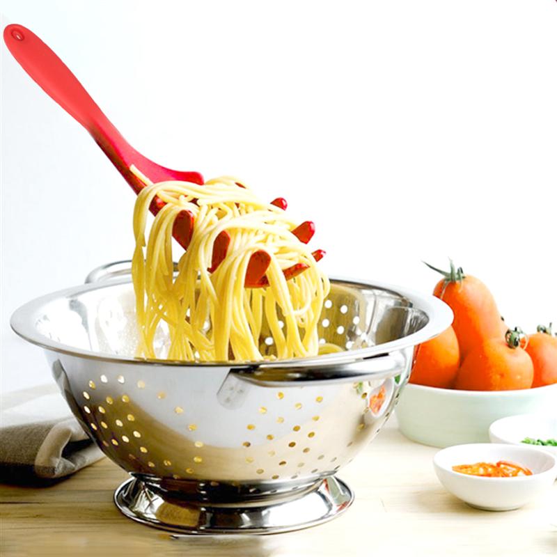 Husholdning mad grade silikone køkken madlavningsredskab madlavningsske køkken gadget til hjemmet (spaghetti ske rød)