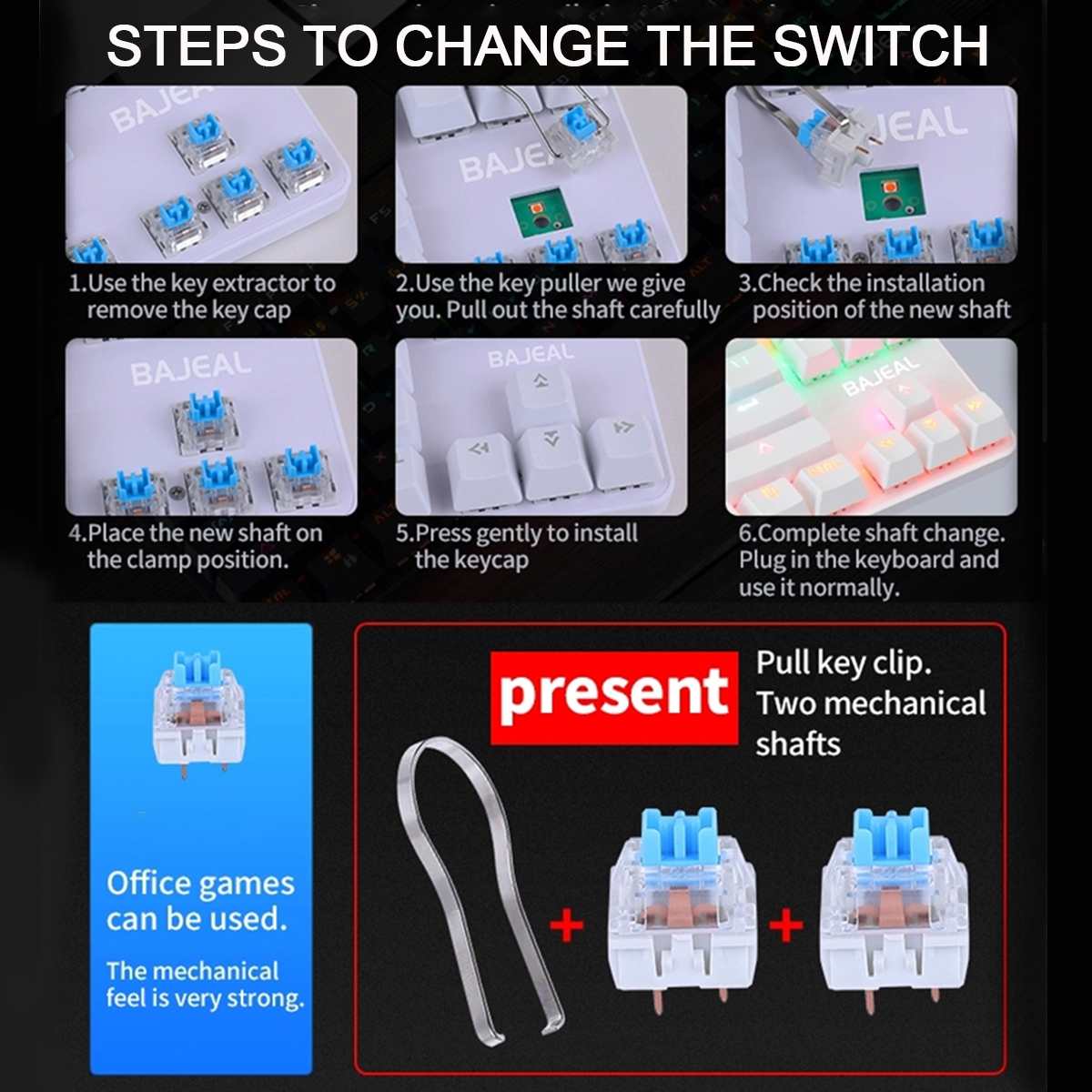 BAJEAL K100 87 Keys Wired Gaming Mechanical Keyboard Two-Color Blue Switch LED Backlight Keyboard For PC Gamer Laptop Computer