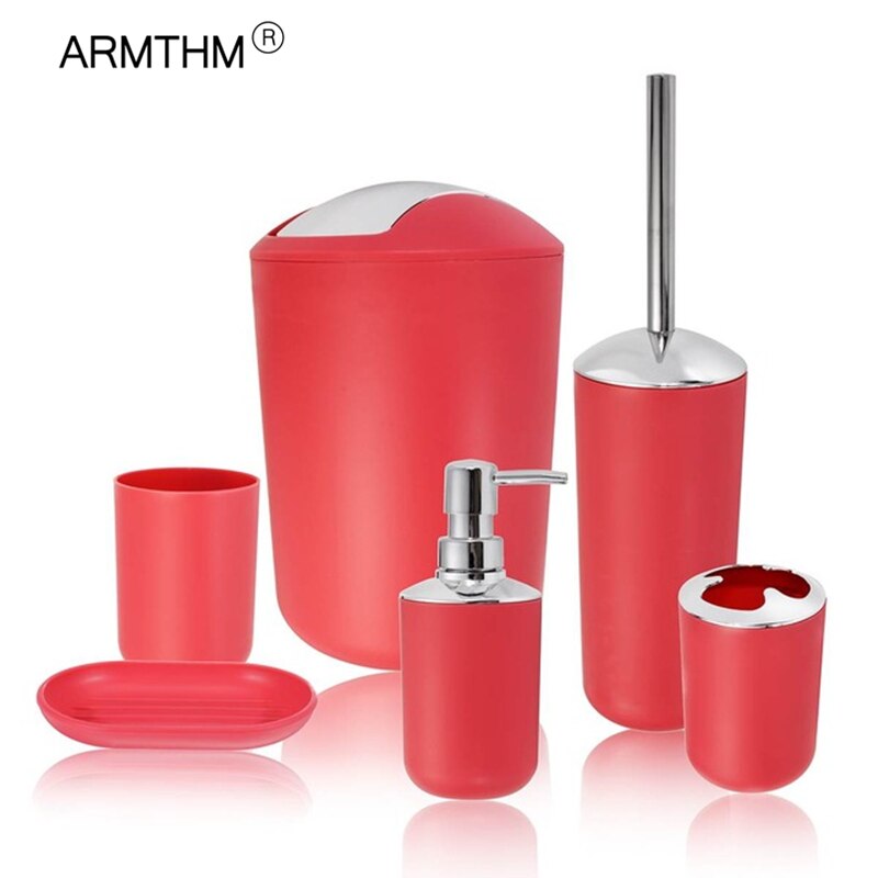 6 Stuks Badkamer Accessoires Set Tandenborstelhouder Cup Zeepdispenser Schotel Toiletborstel Prullenbak Plastic Tumbler Cup Washroom Tool