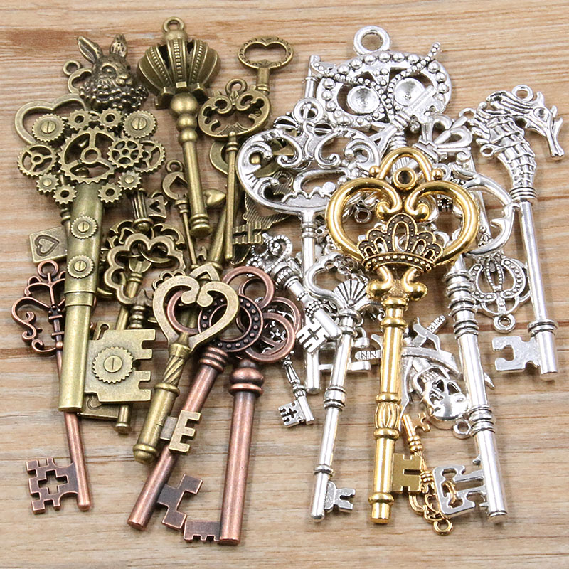 100g 50g 30g dijes de llave mezclados 6 pulseras de colores collar artesanía colgante de Metal para fabricación de joyería suministros de bricolaje al por mayor
