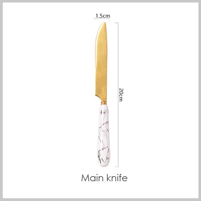 Zastawa stołowa do kuchni zestaw sztućców zestaw złotych sztućców zestaw sztućców ze stali nierdzewnej luksusowy nóż łyżka zestaw obiadowy Western Ceramics: white main knife