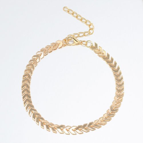 Zomer Boho Fishbone Goud Kleur Enkelbanden Mode Enkel Voet Sieraden Been Ketting Op Voet Voor Vrouwen: Licht Geel Goud Kleur