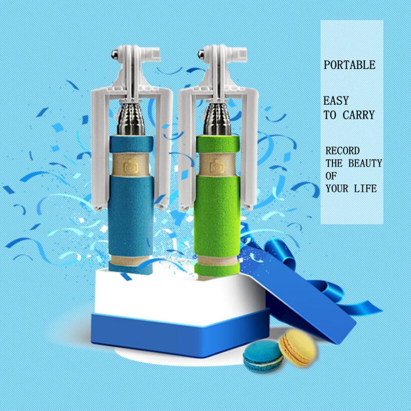 Mini palo Selfie de mano extensible en 5 colores, obturador remoto con cable, monopié portátil para exteriores, Mini palo Selfie para Android y IPhone