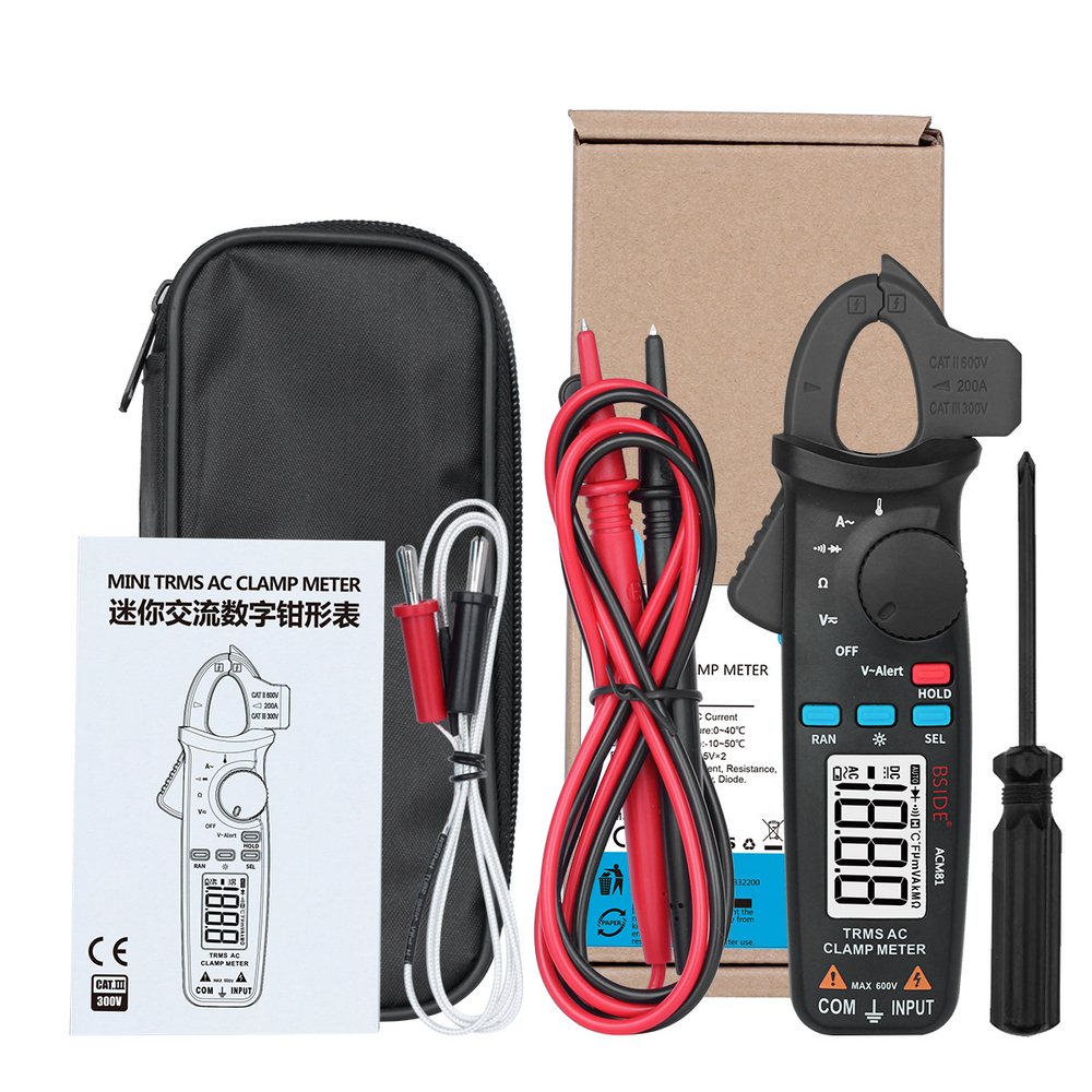Digitale Clamp Meter BSIDE ACM81/82/91 DC AC Strom Spannung Ampere NCV Ohm Tester Amperemeter Multimeter Elektriker true RMS: Silber
