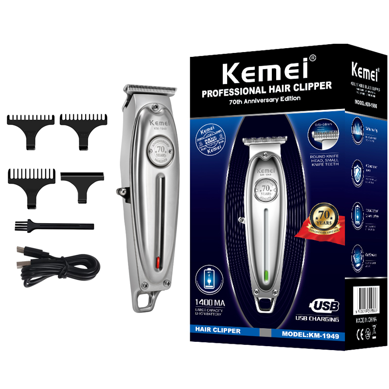 Kemei-maquinilla eléctrica para cortar el pelo para hombres, máquina para cortar el pelo de Metal, cabeza de aceite de 0mm, carga USB, 5w maquina de cortar cabello cortadora de pelo maquinilla de cortar: KM-1949 Silver