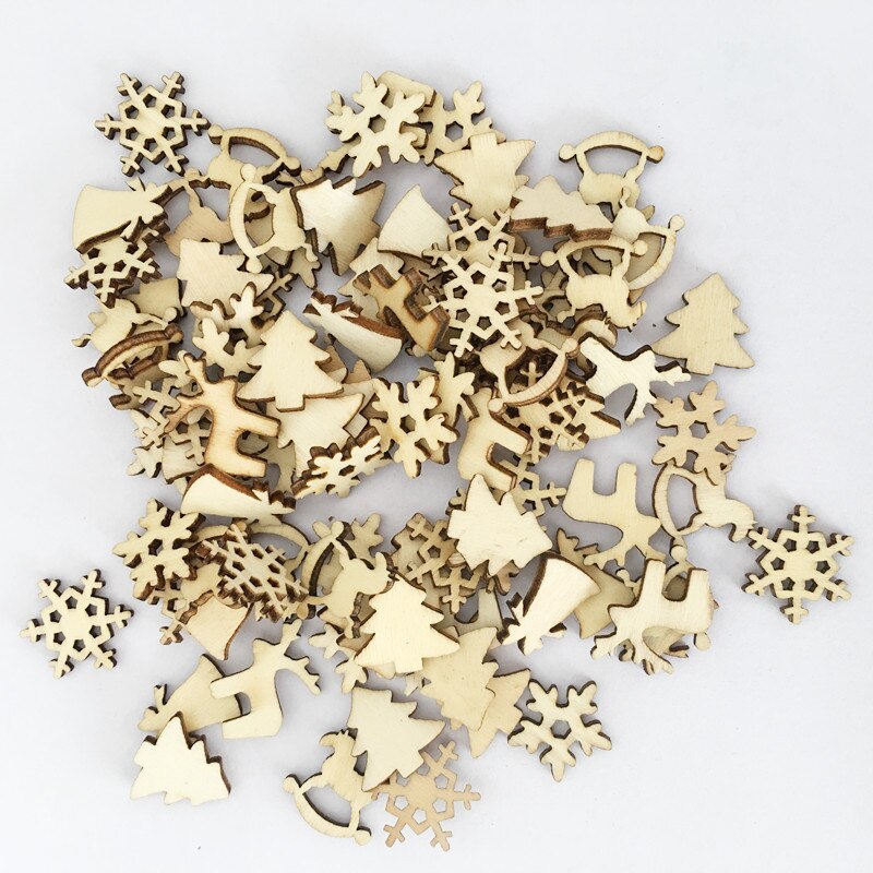 100 kpl puisia koristeita mini jouluteema luonnonpuuviipaleet koristeelliset puiset leikkausviipaleet tee itse askartelu joulukoristeet: G