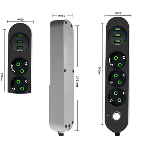 Rundpinne eu rus plugg forlenger grenuttak 1.8m universaluttak med usb ladeport kabel 3 stk usb grenuttak