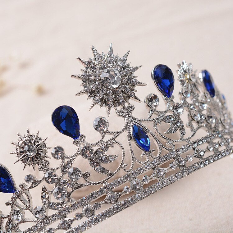 Luxury Blue Rhinestone Bridal Tiara Crystal Wedding Quinceanera Tiaras And Crowns Pageant Tiara Hair Jewelry Accessories